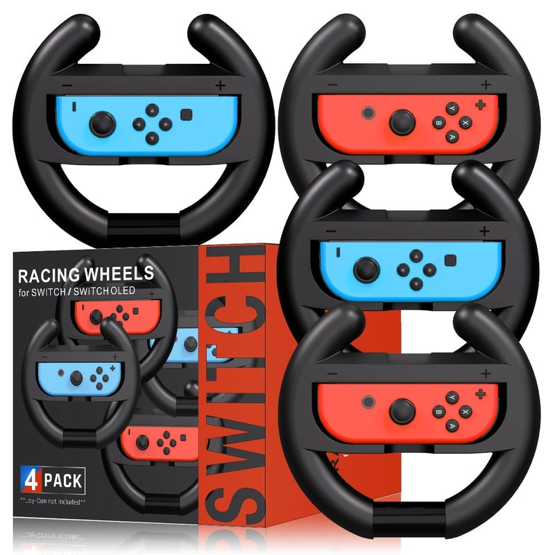 pdobq Switch Steering Wheel for Mario Kart Nintendo Switch, Switch Racing Steering Wheel for Mario Kart 8 Deluxe Compatible Nintendo Switch/Switch OLED, Switch Joy Con Controller Race Accessories (Upgrade 4 Pack) - Image 1